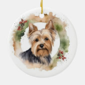 Yorkshire Terrier Kerstkrans feestelijke pup Keramisch Ornament (Achterkant)