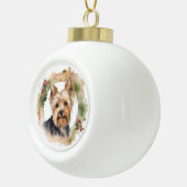 Yorkshire Terrier Kerstkrans feestelijke pup Keramische Bal Ornament (Rechts)