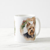 Yorkshire Terrier Kerstkrans feestelijke pup Koffiemok (Voorkant rechts)