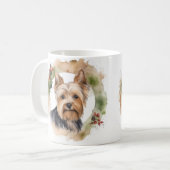 Yorkshire Terrier Kerstkrans feestelijke pup Koffiemok (Voorkant links)