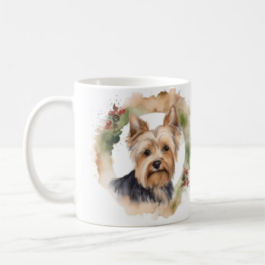 Yorkshire Terrier Kerstkrans feestelijke pup Koffiemok (Links)