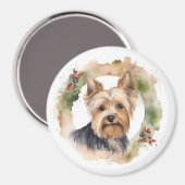 Yorkshire Terrier Kerstkrans feestelijke pup Magneet (Voorkant / Achterkant)
