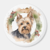 Yorkshire Terrier Kerstkrans feestelijke pup Magneet (Voorkant)