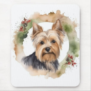 Yorkshire Terrier Kerstkrans feestelijke pup Muismat