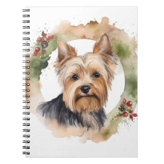 Yorkshire Terrier Kerstkrans feestelijke pup Notitieboek (Voorkant)