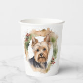 Yorkshire Terrier Kerstkrans feestelijke pup Papieren Bekers (Achterkant)