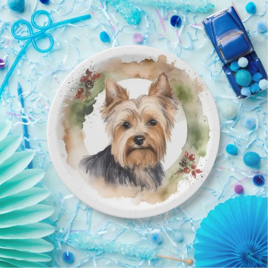 Yorkshire Terrier Kerstkrans feestelijke pup Papieren Bordje (Feest)