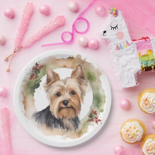 Yorkshire Terrier Kerstkrans feestelijke pup Papieren Bordje (Feest)