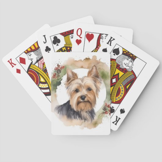 Yorkshire Terrier Kerstkrans feestelijke pup Pokerkaarten (Achterkant)