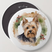 Yorkshire Terrier Kerstkrans feestelijke pup Ronde Button 6,0 Cm (Voorkant /achterkant)