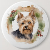Yorkshire Terrier Kerstkrans feestelijke pup Ronde Button 6,0 Cm (Voorkant)