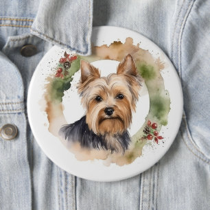 Yorkshire Terrier Kerstkrans feestelijke pup Ronde Button 6,0 Cm