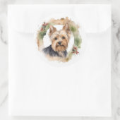 Yorkshire Terrier Kerstkrans feestelijke pup Ronde Sticker (Tas)