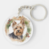 Yorkshire Terrier Kerstkrans feestelijke pup Sleutelhanger (Achterkant)