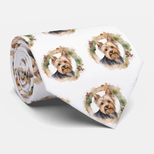 Yorkshire Terrier Kerstkrans feestelijke pup Stropdas (Opgerold)