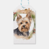 Yorkshire Terrier Kerstkrans Festieve Pup Cadeaulabel (Achterkant)