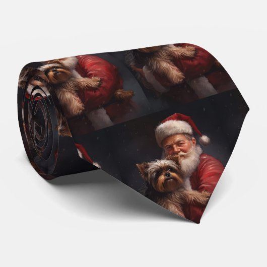 Yorkshire Terrier Kerstman Festieve Kerstmis Stropdas (Opgerold)