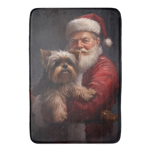 Yorkshire Terrier Kerstman Festive Kerstmis Badmat (Voorkant Verticaal)