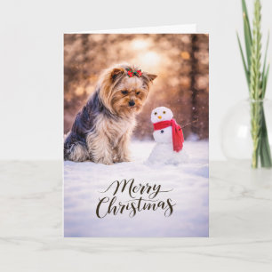 Yorkshire Terrier Kerstman Sneeuwpop Feestdagen Kaart