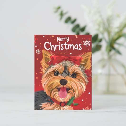Yorkshire Terrier Kerstmis Briefkaart (Staand voorkant)