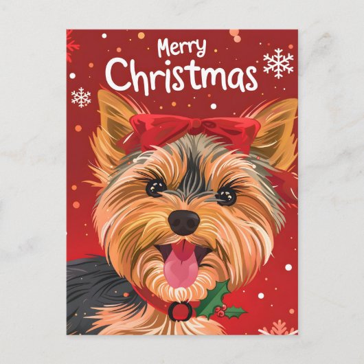 Yorkshire Terrier Kerstmis Briefkaart (Voorkant)