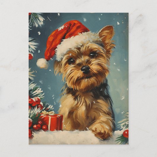 Yorkshire Terrier Kerstmis Briefkaart (Voorkant)