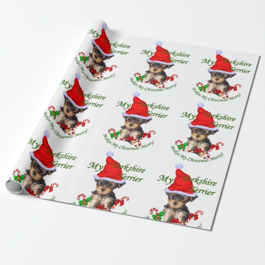 Yorkshire Terrier Kerstmis Cadeaupapier (Uitgerold)