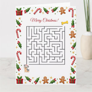 Yorkshire Terrier Kerstmis Doolhof Puzzel Vakantie Kaart