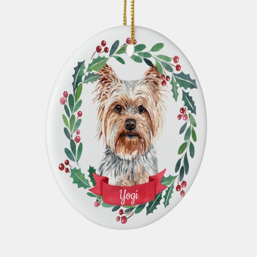 Yorkshire Terrier Kerstmis Elegant Waterverf Dog Keramisch Ornament (Rechts)
