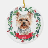 Yorkshire Terrier Kerstmis Elegant Waterverf Dog Keramisch Ornament (Voorkant)