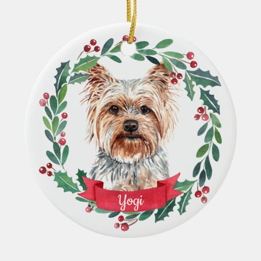 Yorkshire Terrier Kerstmis Elegant Waterverf Dog Keramisch Ornament (Voorkant)