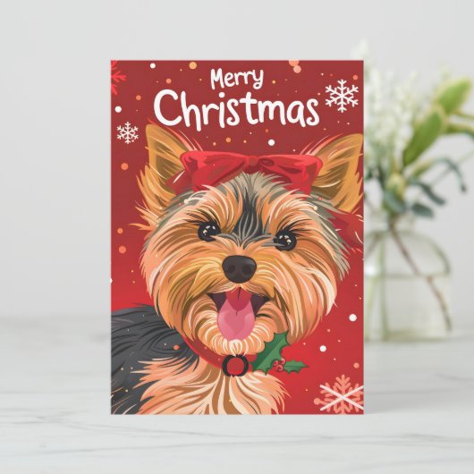 Yorkshire Terrier Kerstmis Feestdagenkaart (Staand voorkant)