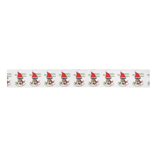 Yorkshire Terrier Kerstmis Grosgrain Lint (Voorkant)