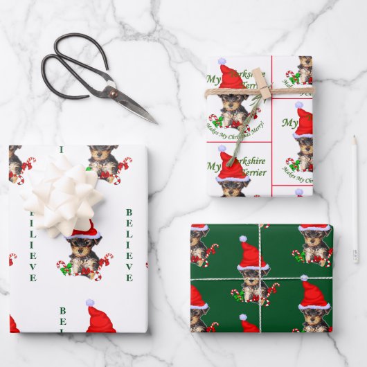 Yorkshire Terrier Kerstmis Inpakpapier Vel (Voorkant)