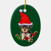 Yorkshire Terrier Kerstmis Keramisch Ornament (Voorkant)