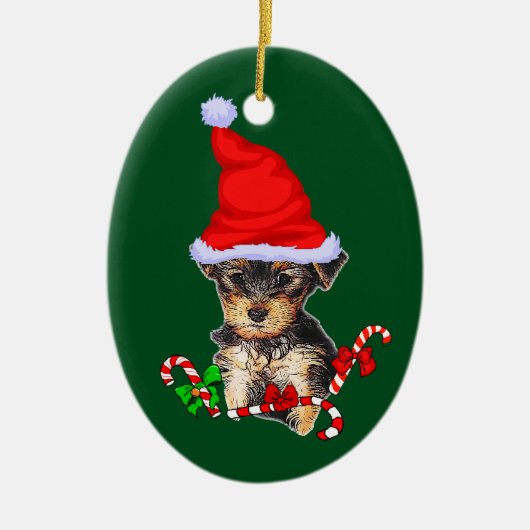 Yorkshire Terrier Kerstmis Keramisch Ornament (Voorkant)