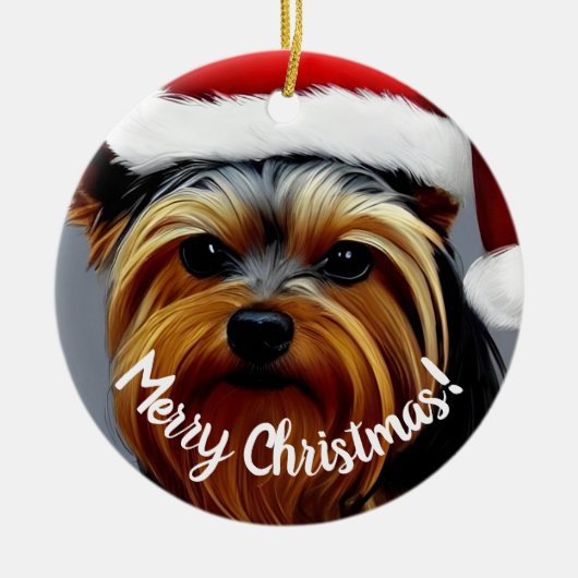 Yorkshire Terrier Kerstmis Keramisch Ornament (Voorkant)