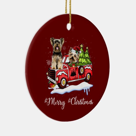 Yorkshire Terrier Kerstmis Keramisch Ornament (Rechts)
