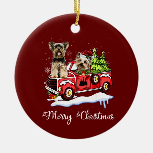 Yorkshire Terrier Kerstmis Keramisch Ornament (Voorkant)