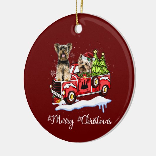 Yorkshire Terrier Kerstmis Keramisch Ornament (Links)