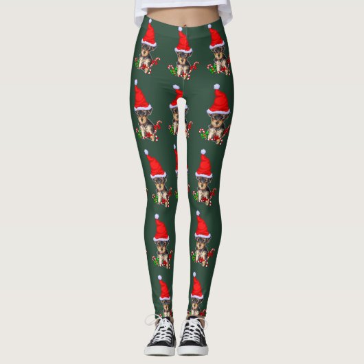 Yorkshire Terrier Kerstmis Leggings (Voorkant)