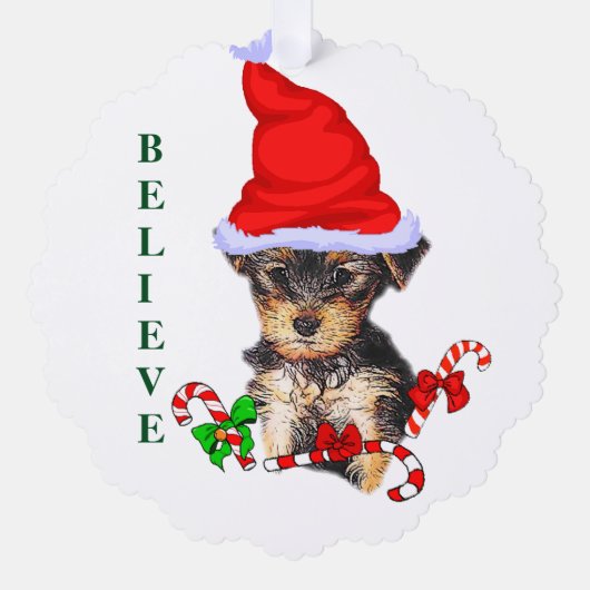 Yorkshire Terrier Kerstmis Ornament Kaart (Voorkant)