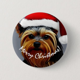 Yorkshire Terrier Kerstmis Ronde Button 5,7 Cm