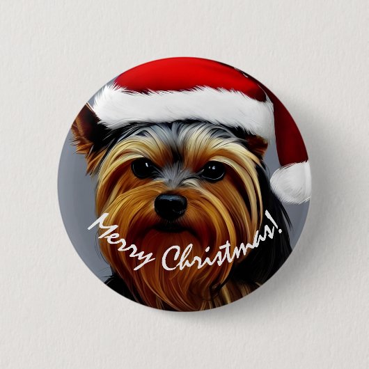 Yorkshire Terrier Kerstmis Ronde Button 5,7 Cm (Voorkant)