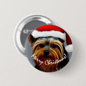 Yorkshire Terrier Kerstmis Ronde Button 5,7 Cm (Voorkant /achterkant)