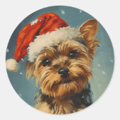 Yorkshire Terrier Kerstmis Ronde Sticker (Voorkant)
