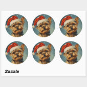 Yorkshire Terrier Kerstmis Ronde Sticker (Vel)