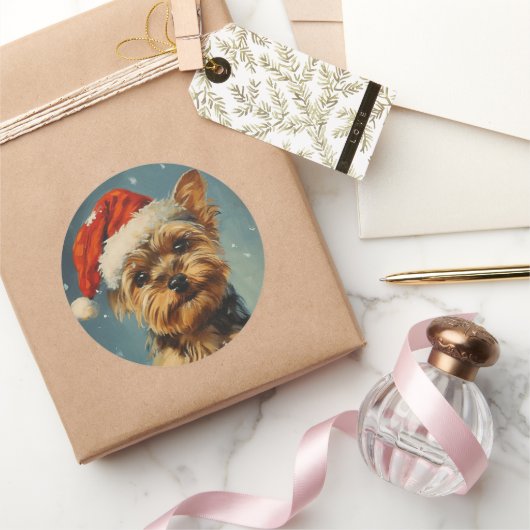 Yorkshire Terrier Kerstmis Ronde Sticker (Geschenken)