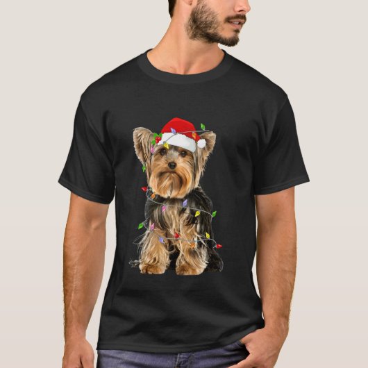 Yorkshire Terrier Kerstmis Sinterklaas Hoed Lichte T-shirt (Voorkant)