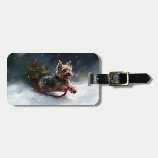 Yorkshire Terrier Kerstmis sneeuw winter Bagagelabel (Voorkant horizontaal)